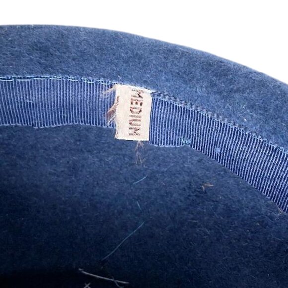 1950s Genuine Velour Imported Fur Blue w/Purple Ribbon Trim Pillbox Hat - Picture 6 of 8